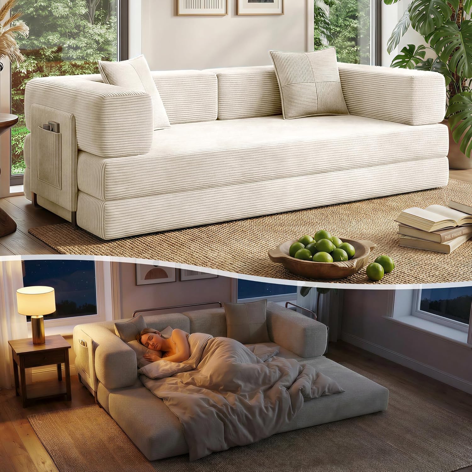 Boneless Couch for Living Room, Futon Sleeper Sofa Bed | Convertible Sofa Bed