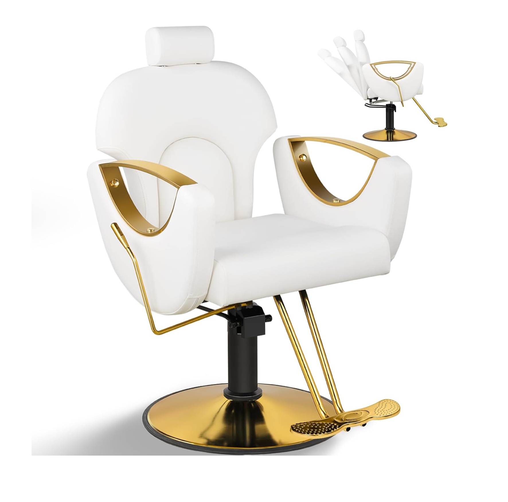 Reclining Salon Chair - All Purpose Hydraulic Barber Chair White