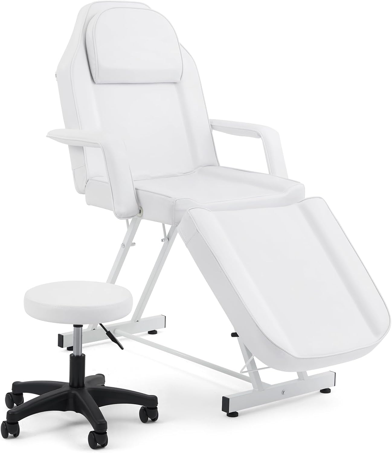 Massage Bed, Spa & Salon Facial, Tattoo Chair w/Hydraulic Stool, White
