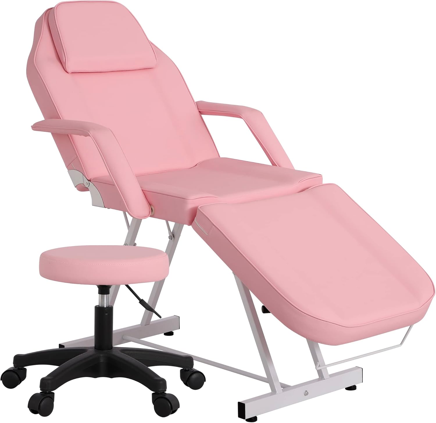 Massage Bed, Spa & Salon Facial, Tattoo Chair w/Hydraulic Stool, Pink